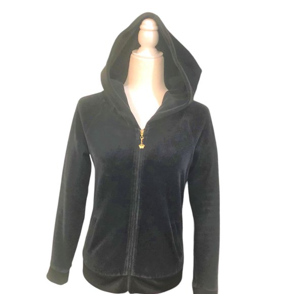 Y2K Rare Vintage Juicy Couture Black Velour Sequined Hoodie Zip Up Glamour OG - Picture 5 of 8